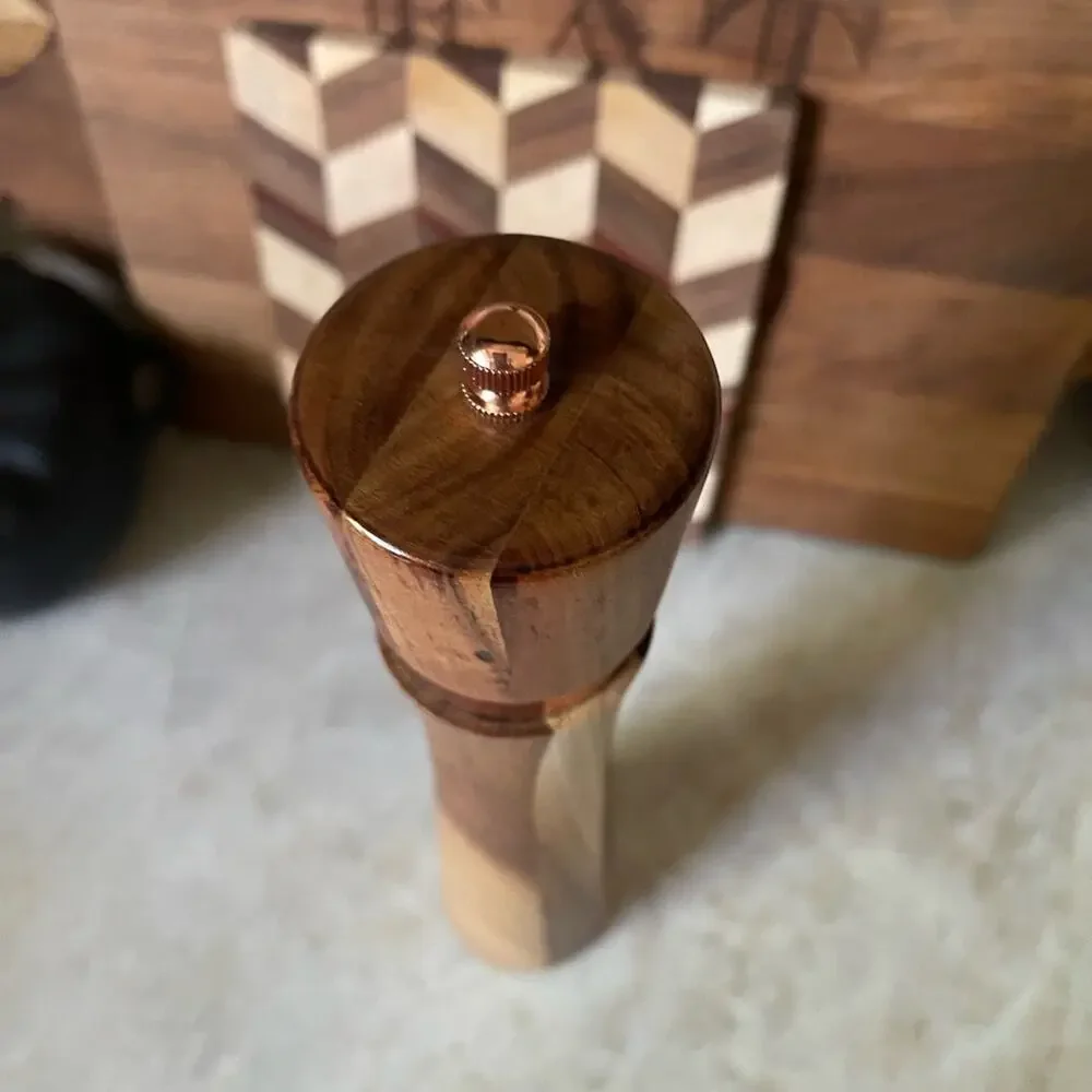 Wood Salt or Pepper Grinder with Copper Detail